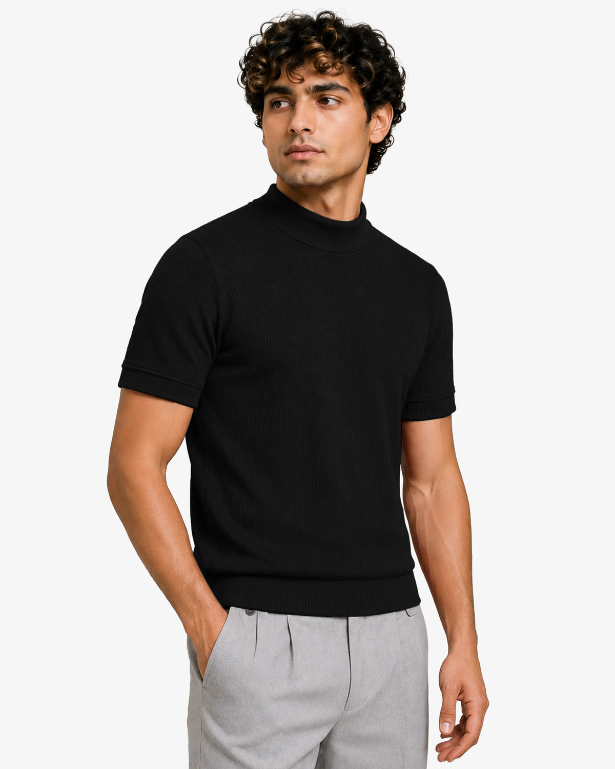 Flex Mock Neck T Shirt Slim Fit Stretch Casual Everyday Wear