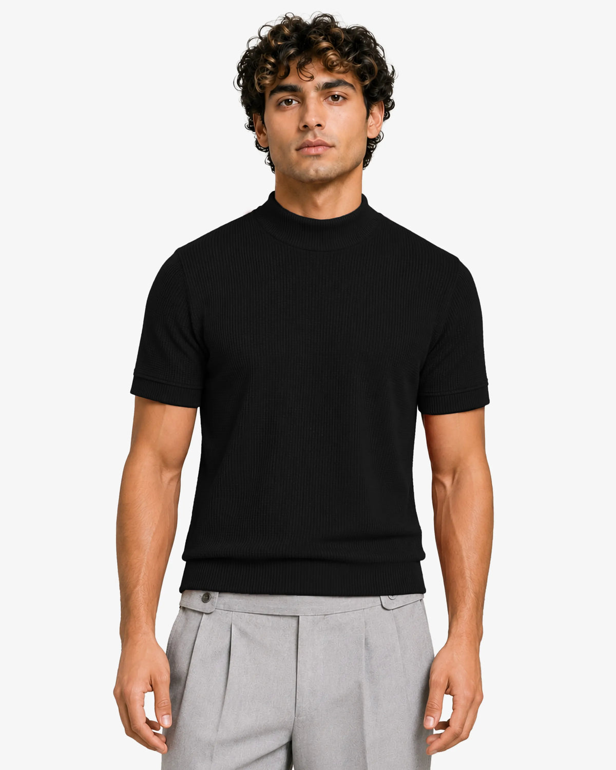 Flex Mock Neck T Shirt Slim Fit Stretch Casual Everyday Wear