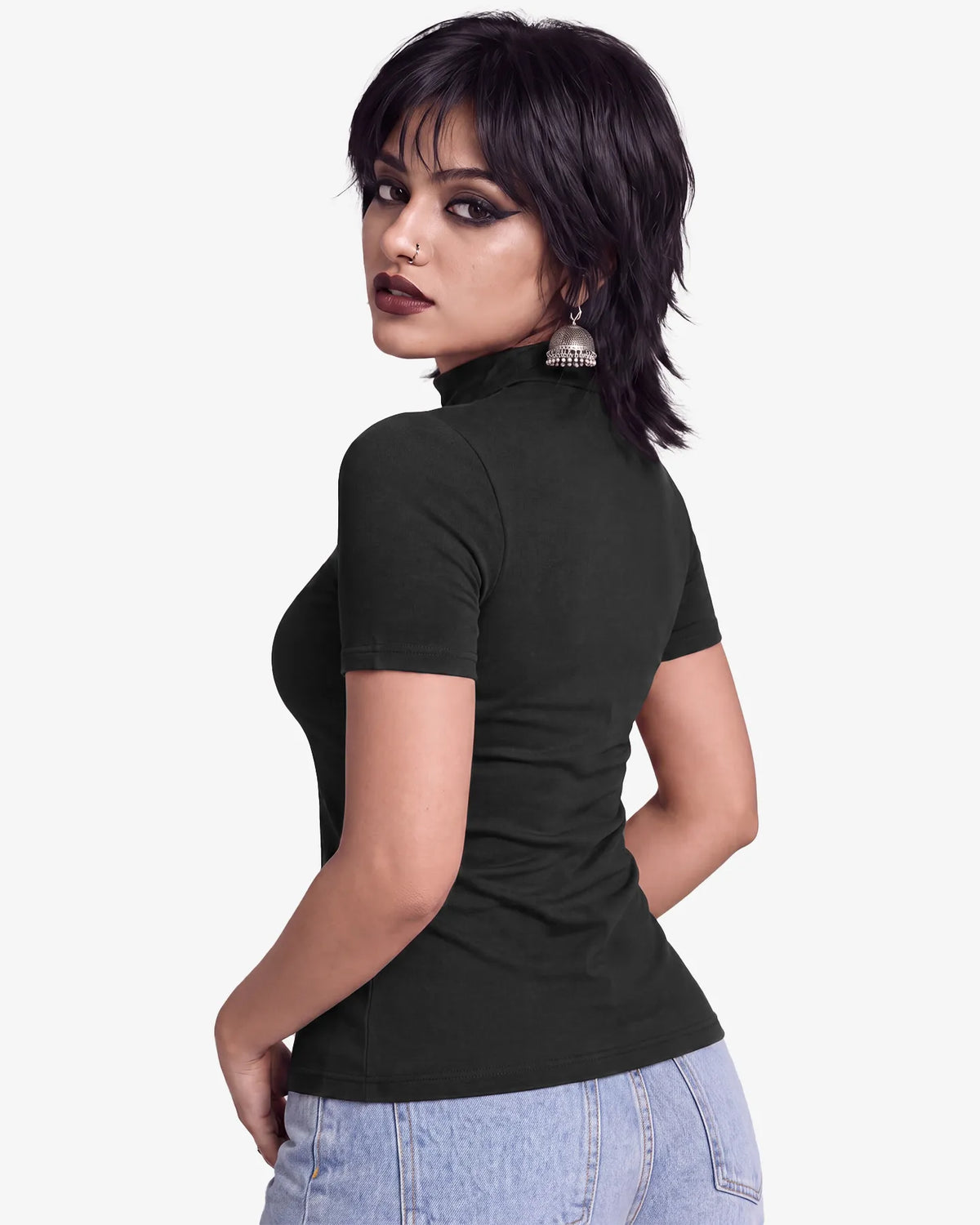 Grevia Mock Neck Short Sleeve Top for Women