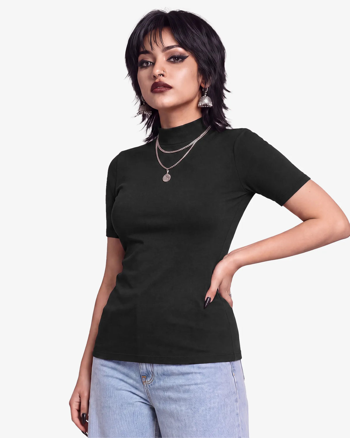 Grevia Mock Neck Short Sleeve Top for Women