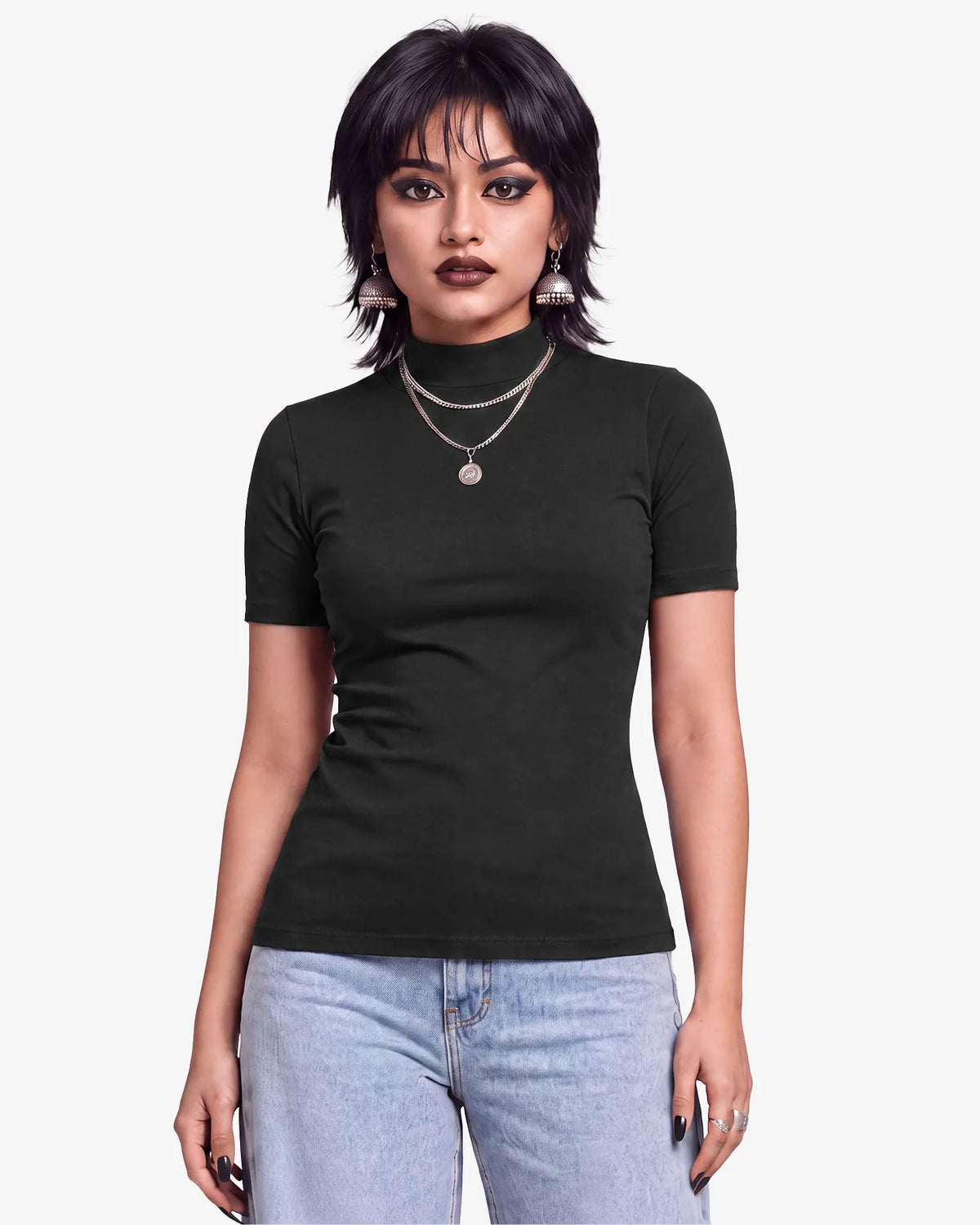 Grevia Mock Neck Short Sleeve Top for Women