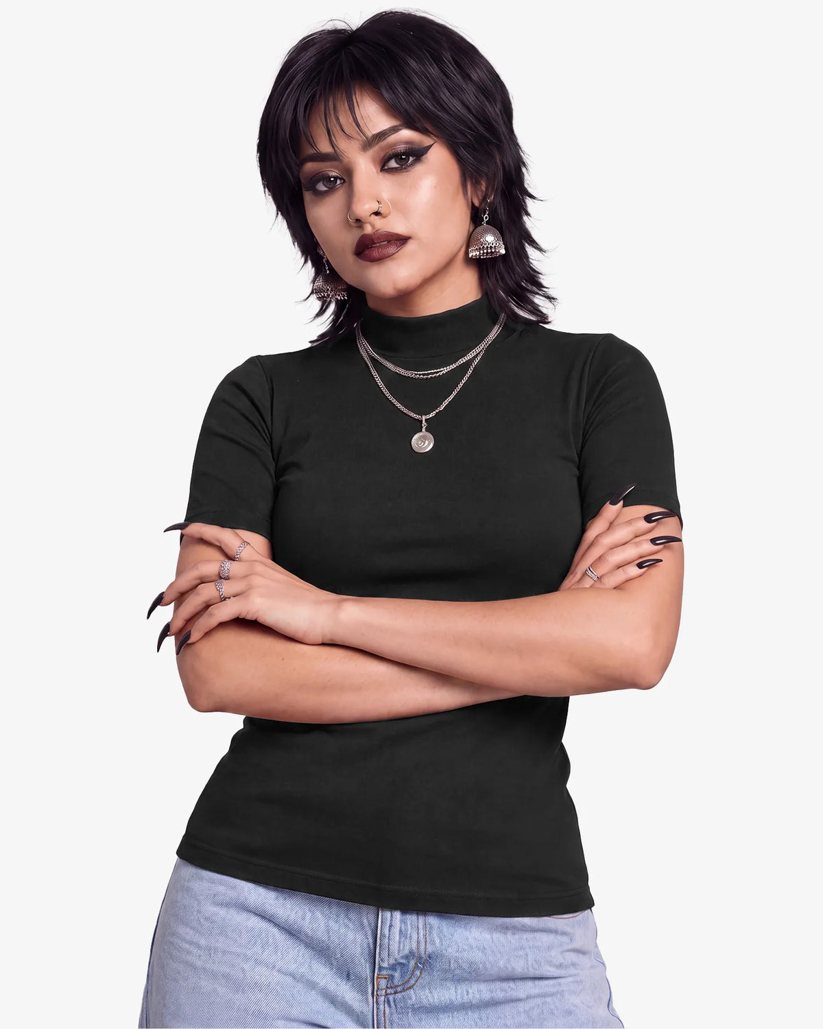 Grevia Mock Neck Short Sleeve Top for Women