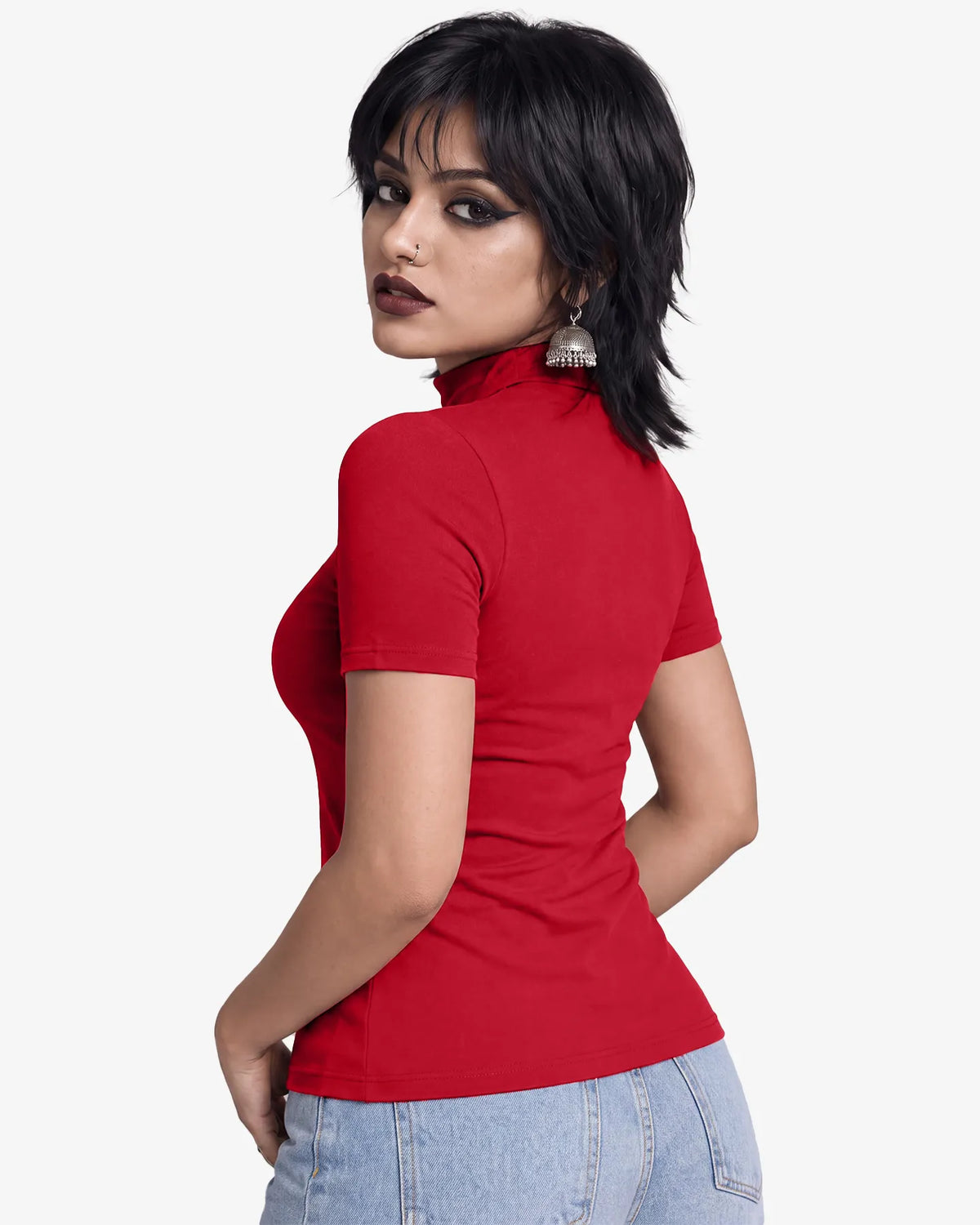 Grevia Mock Neck Short Sleeve Top for Women