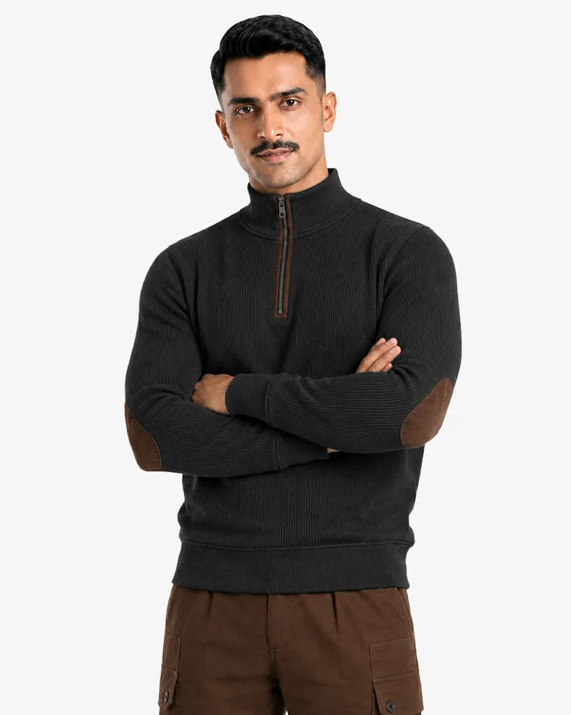 Jasco Men’s Zipper Ribbed Pullover Sweater Regular Fit Casual Sweatshirt