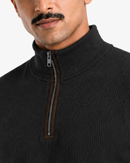 Jasco Men’s Zipper Ribbed Pullover Sweater Regular Fit Casual Sweatshirt
