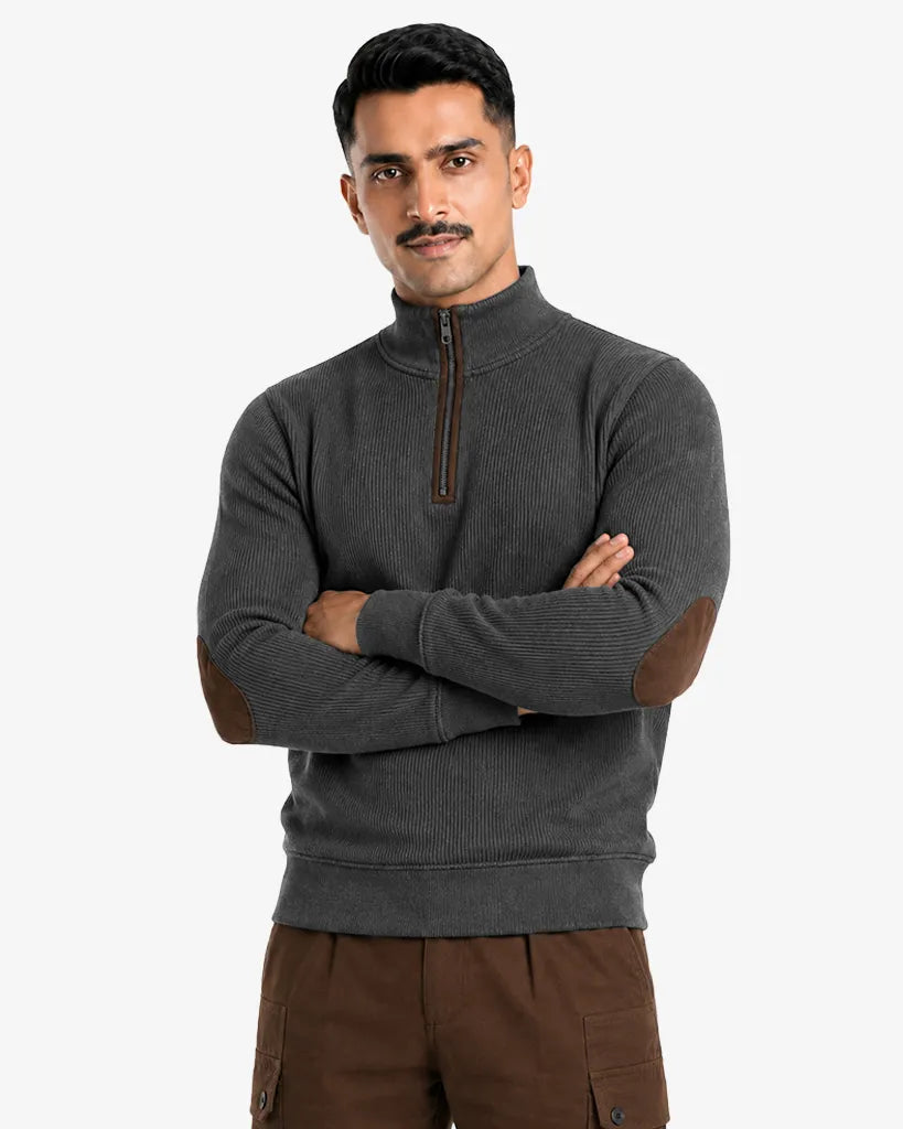 Jasco Men’s Zipper Ribbed Pullover Sweater Regular Fit Casual Sweatshirt
