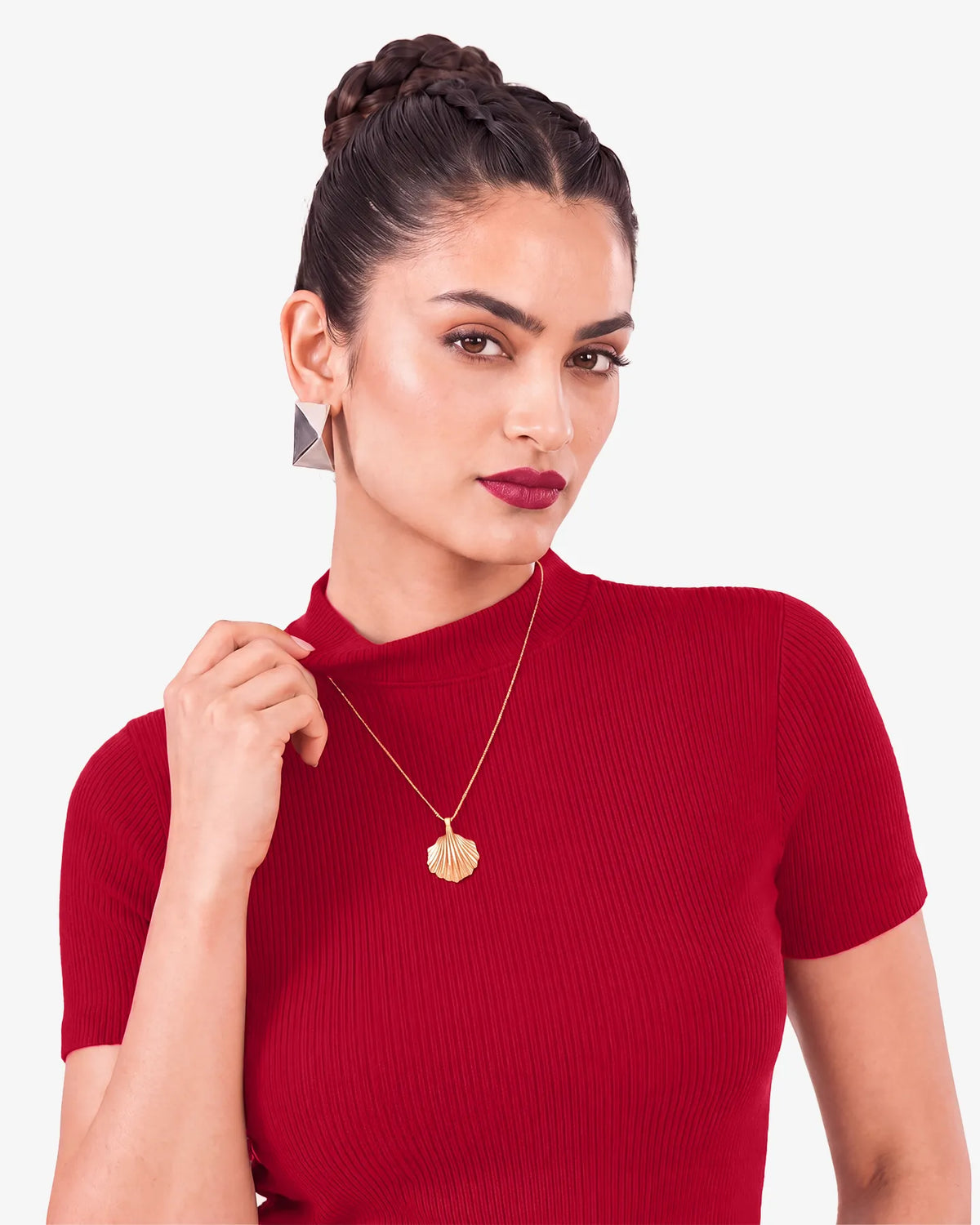 Janine Mock Neck Short Sleeve Ribbed Top for Women