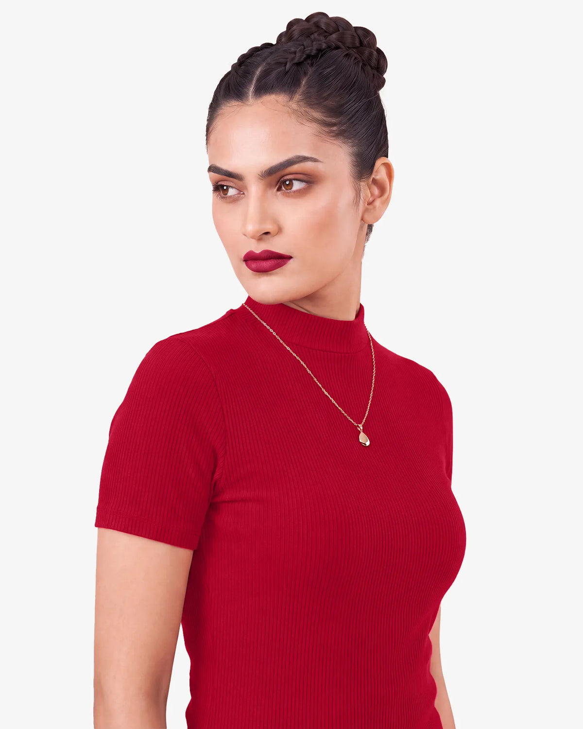 Janine Mock Neck Short Sleeve Ribbed Top for Women