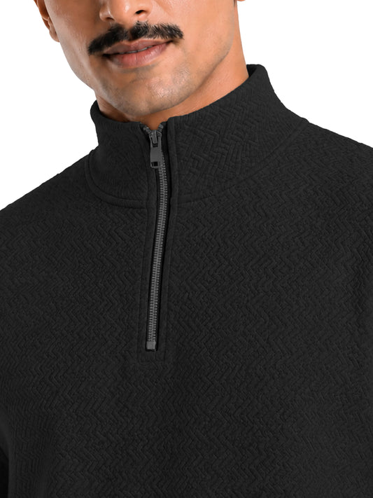 Quard Men’s Textured Zipper Pullover Sweater Regular Fit Casual Sweatshirt