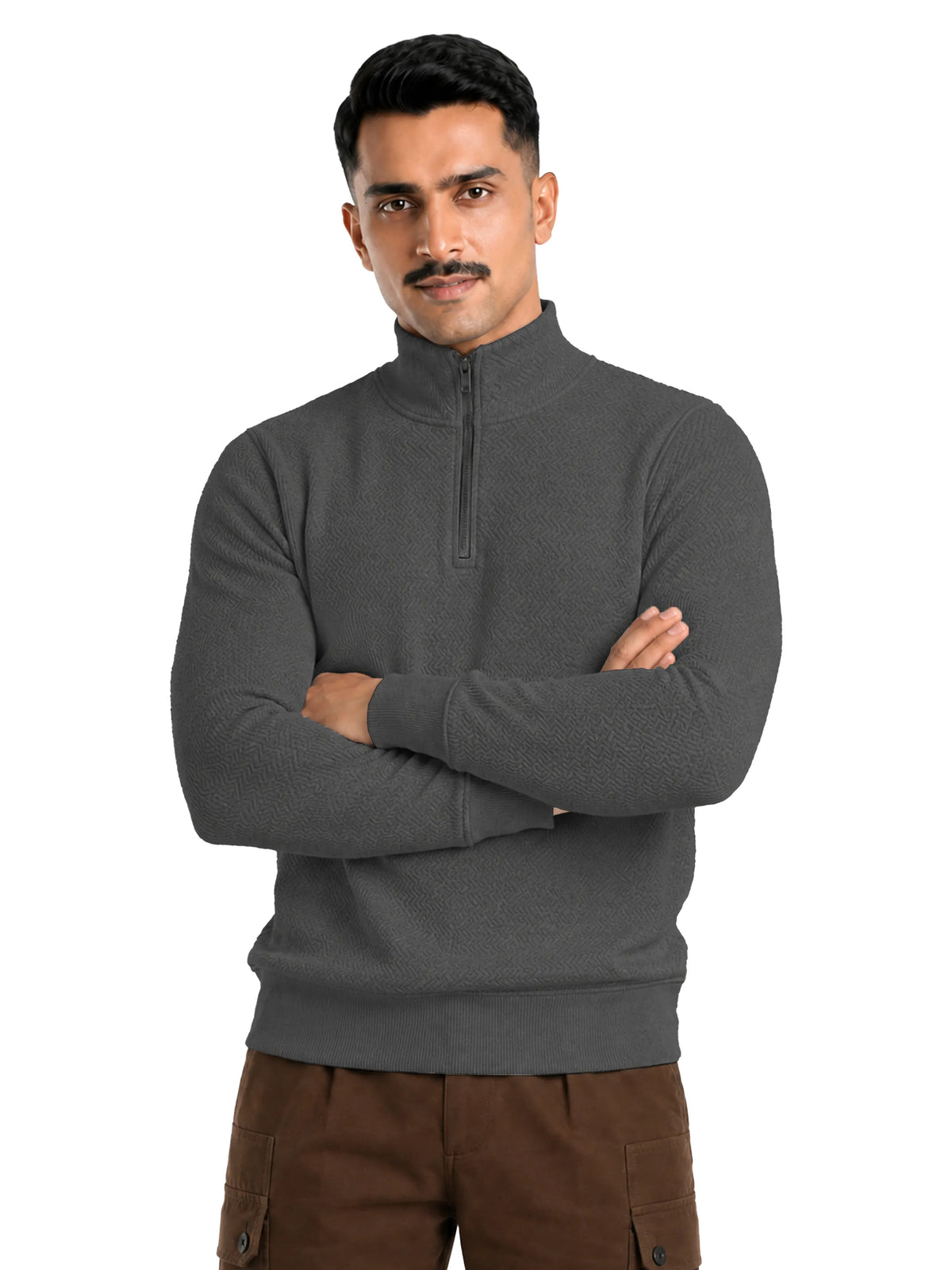 Quard Men’s Textured Zipper Pullover Sweater Regular Fit Casual Sweatshirt