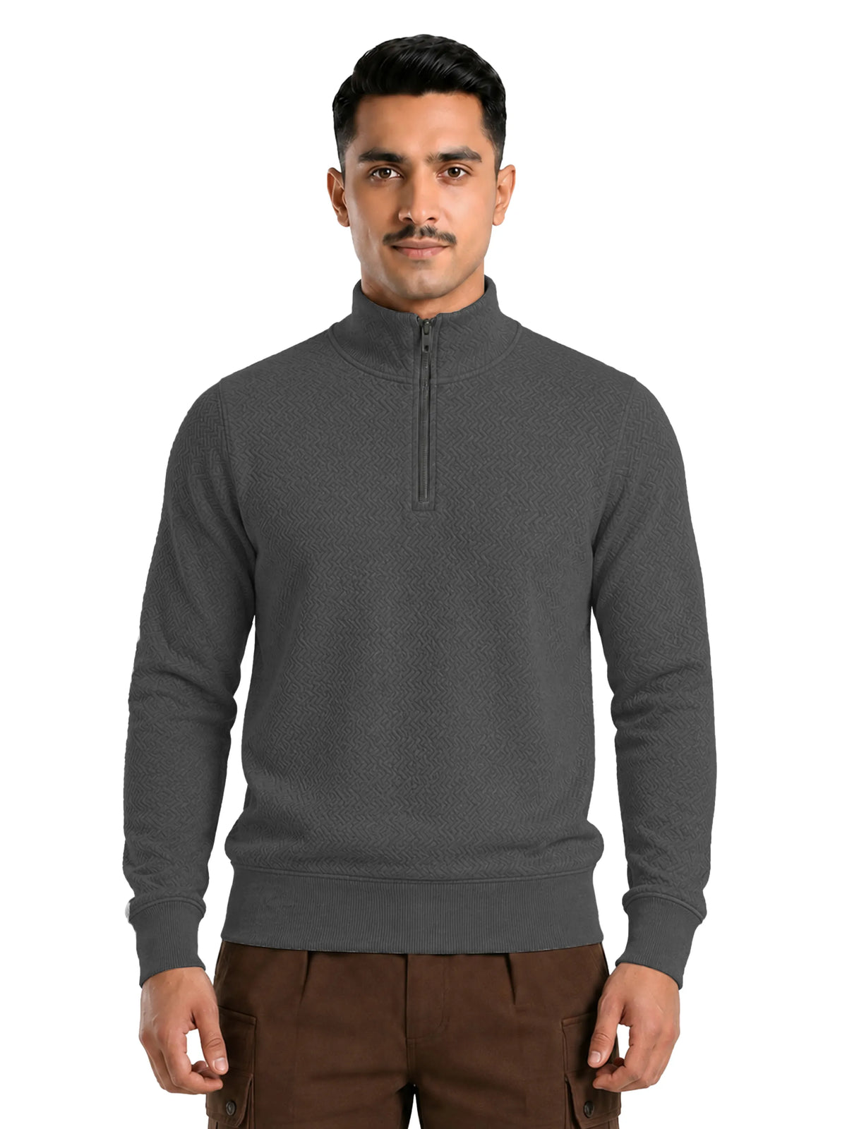 Quard Men’s Textured Zipper Pullover Sweater Regular Fit Casual Sweatshirt