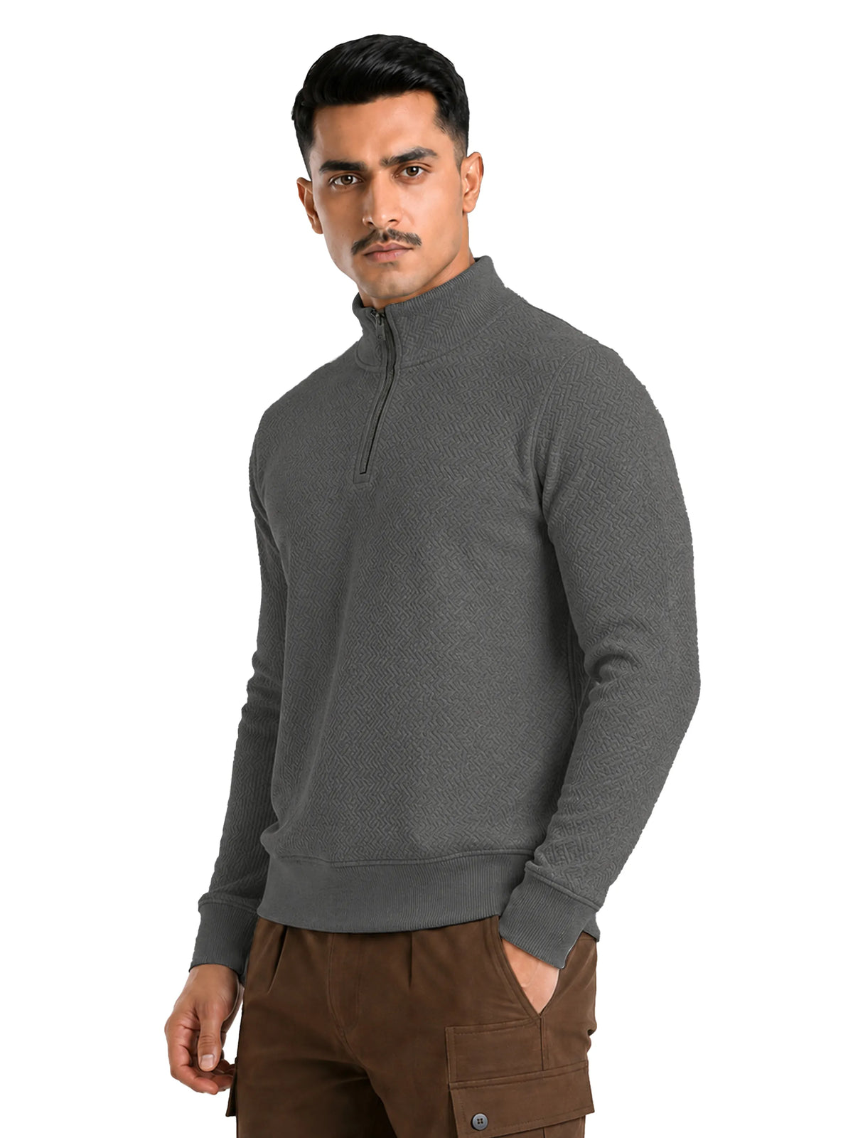 Quard Men’s Textured Zipper Pullover Sweater Regular Fit Casual Sweatshirt