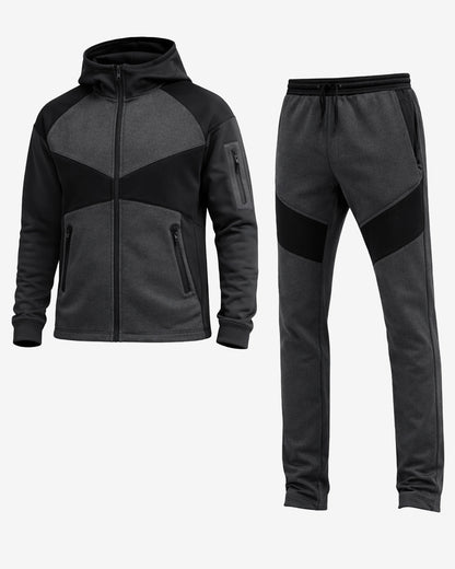 Gray and black tracksuit with hood on a white background