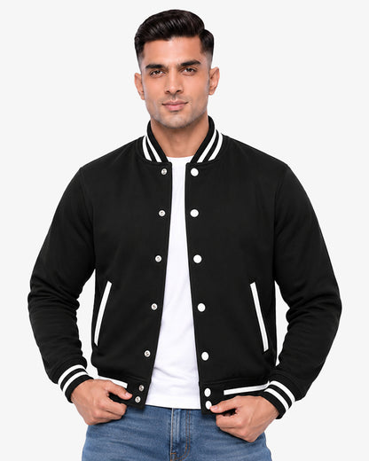 Monocrest Men's Black Pullover Varsity Jacket with White Trim
