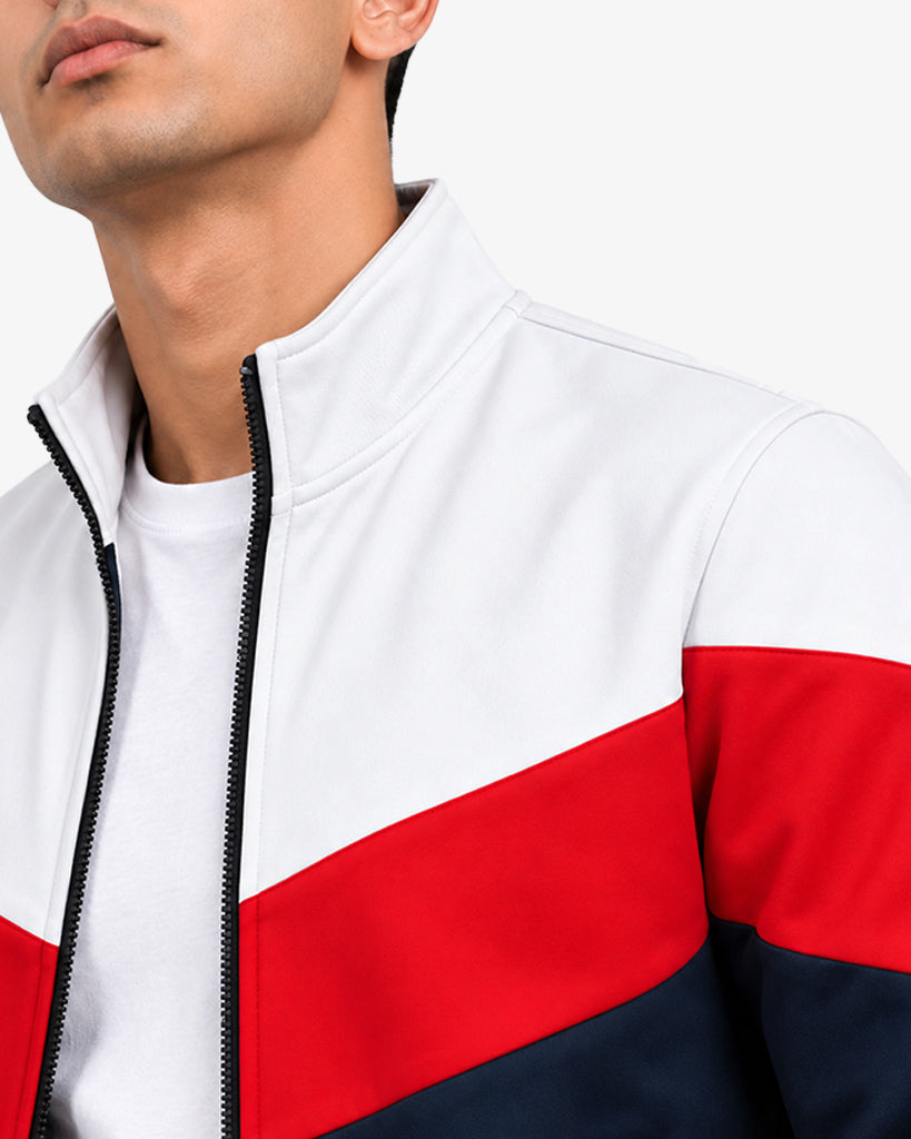 Rallyarc Men's Navy Color Block Zip-Up Pullover Varsity Jacket