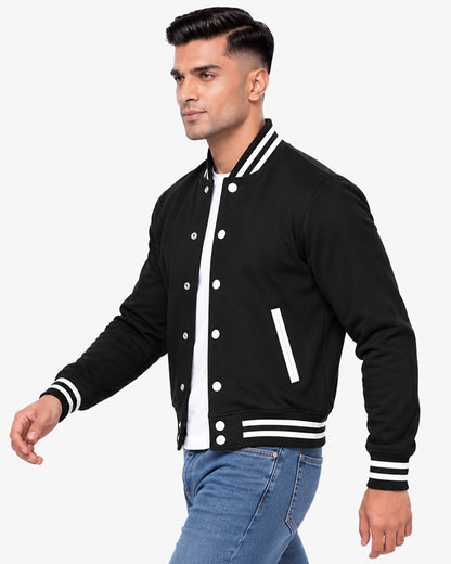 Monocrest Men's Black Pullover Varsity Jacket with White Trim