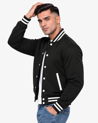 Monocrest Men's Black Pullover Varsity Jacket with White Trim
