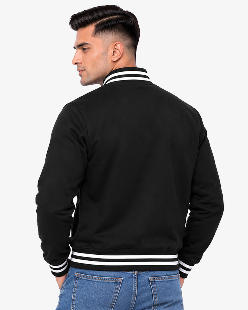 Monocrest Men's Black Pullover Varsity Jacket with White Trim