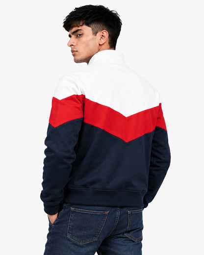 Rallyarc Men's Navy Color Block Zip-Up Pullover Varsity Jacket