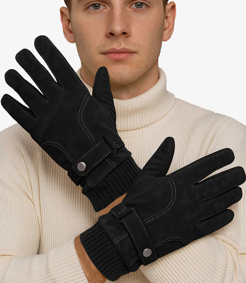 Allens Stylish Black Leather Gloves