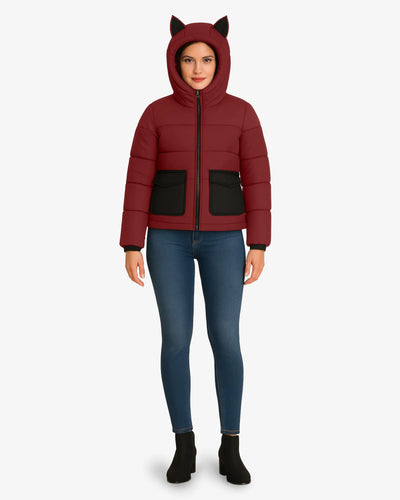 Berry Black Stylish Puffer Jacket For Women