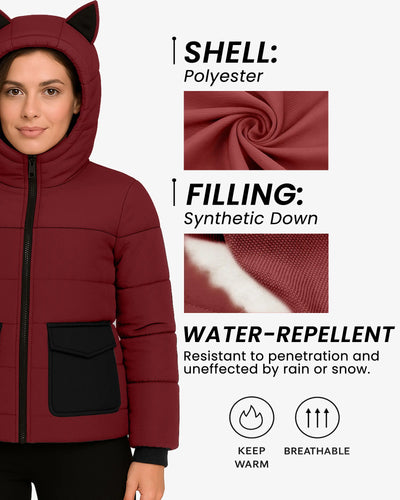 Berry Black Stylish Puffer Jacket For Women