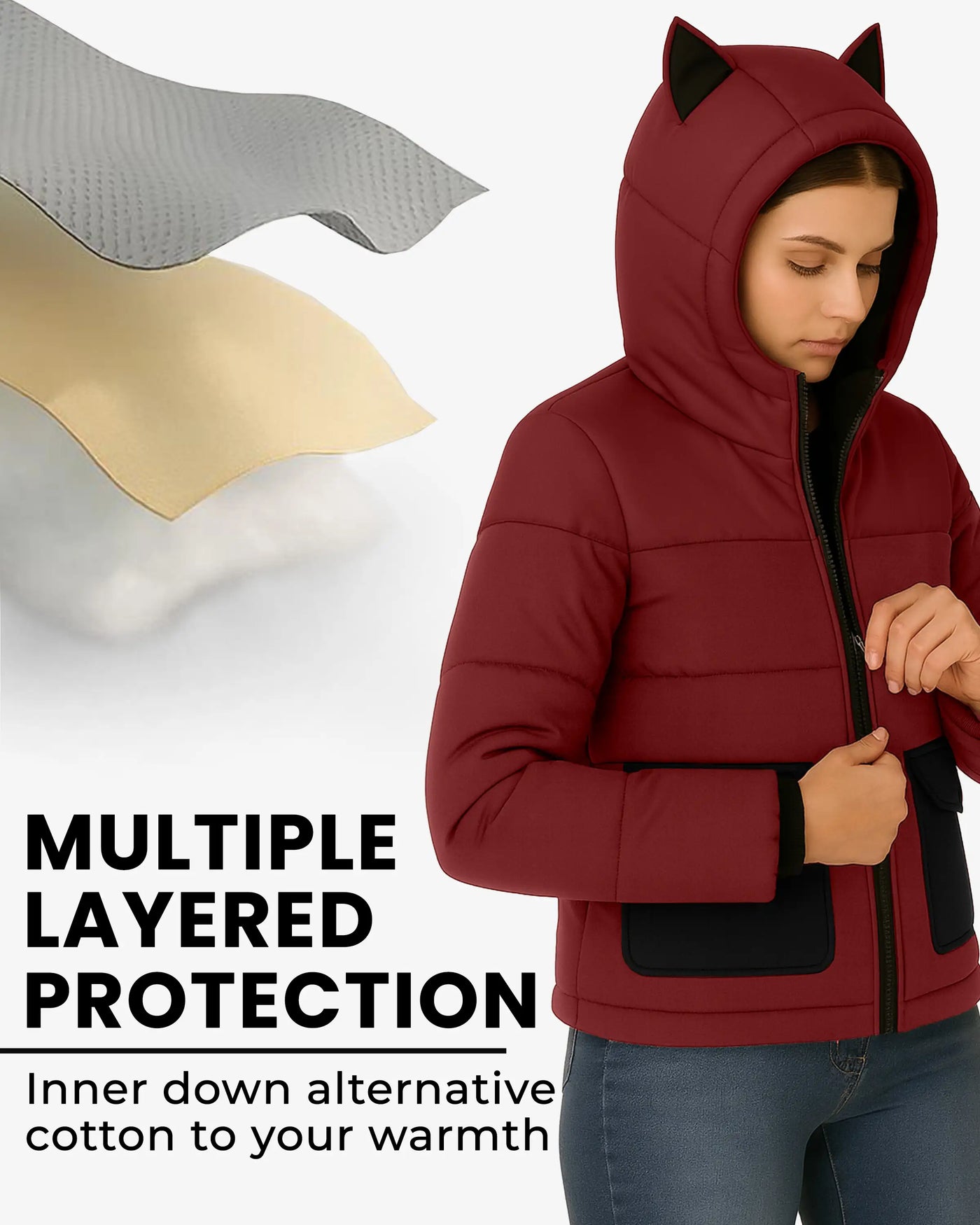 Berry Black Stylish Puffer Jacket For Women