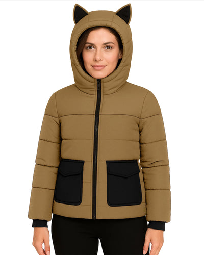 Berry Black Stylish Puffer Jacket For Women
