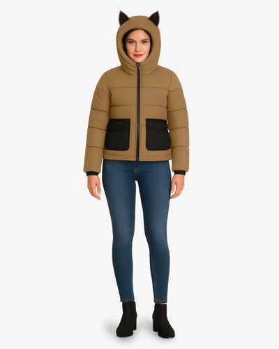 Berry Black Stylish Puffer Jacket For Women