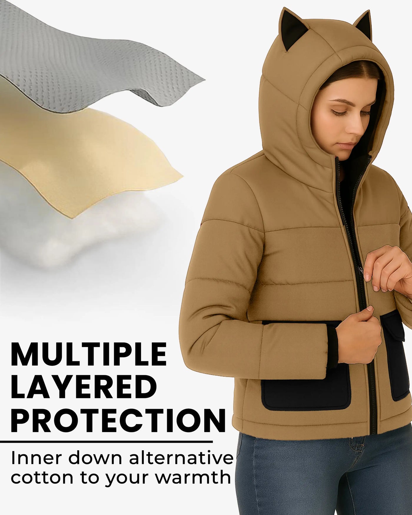 Berry Black Stylish Puffer Jacket For Women