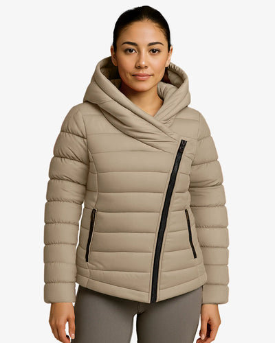 Crimson Zip Up Hooded Puffer Coat