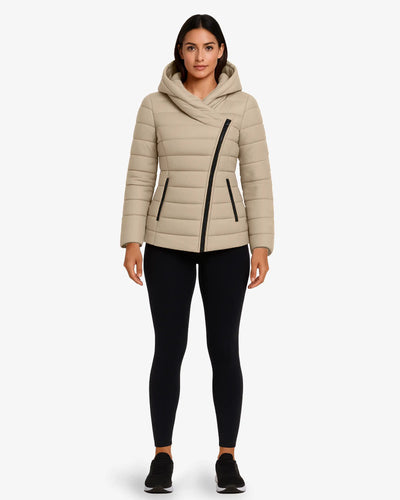 Crimson Zip Up Hooded Puffer Coat