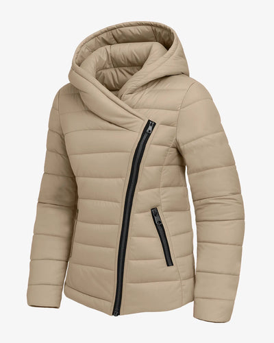 Crimson Zip Up Hooded Puffer Coat