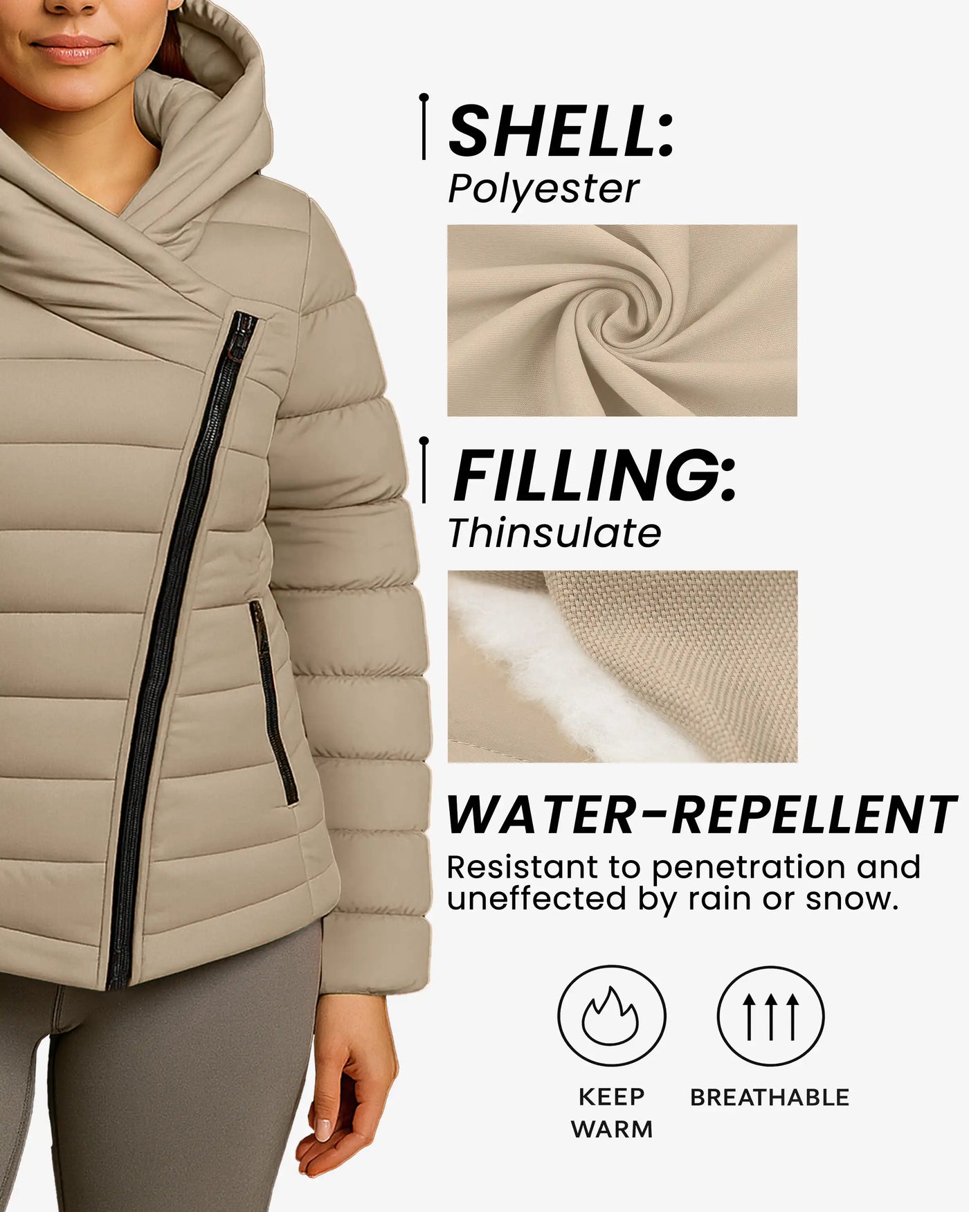 Crimson Zip Up Hooded Puffer Coat