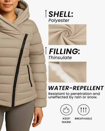 Crimson Zip Up Hooded Puffer Coat