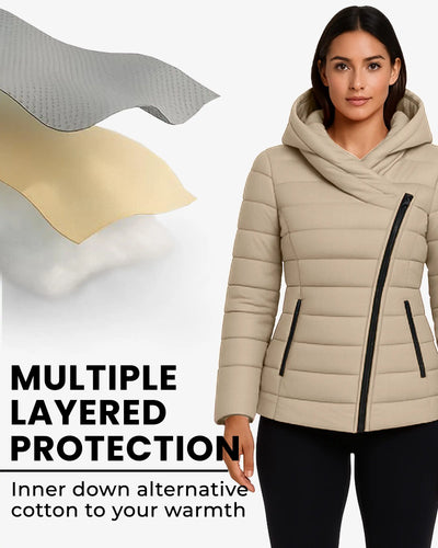 Crimson Zip Up Hooded Puffer Coat