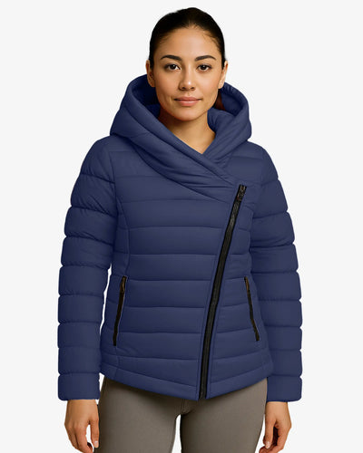 Crimson Zip Up Hooded Puffer Coat