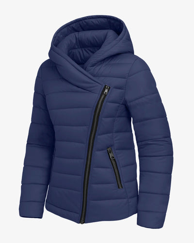 Crimson Zip Up Hooded Puffer Coat
