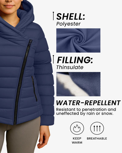 Crimson Zip Up Hooded Puffer Coat