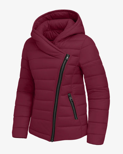 Crimson Zip Up Hooded Puffer Coat