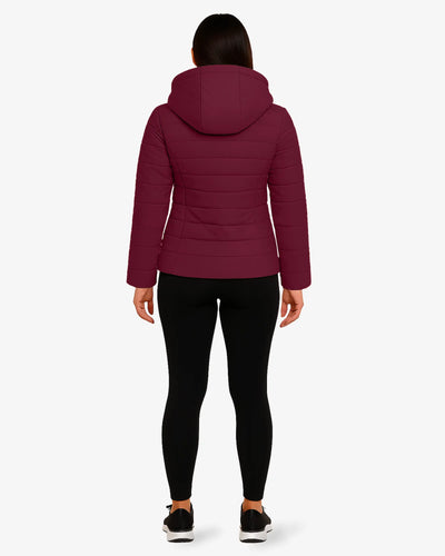 Crimson Zip Up Hooded Puffer Coat