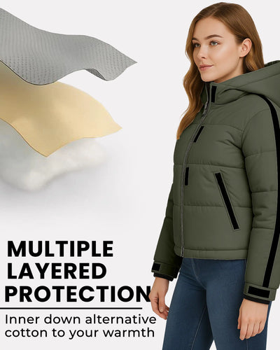 FrostFlex Cropped Hooded Puffer Jacket