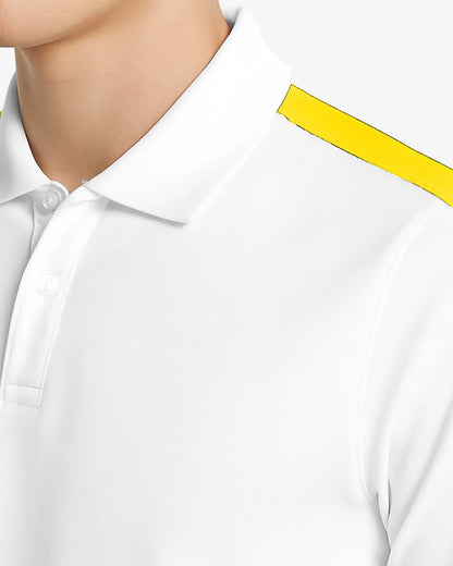 White shirt with a yellow accent on a white background