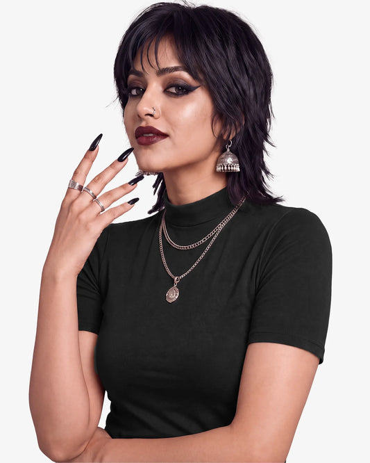 Grevia Mock Neck Short Sleeve Top for Women