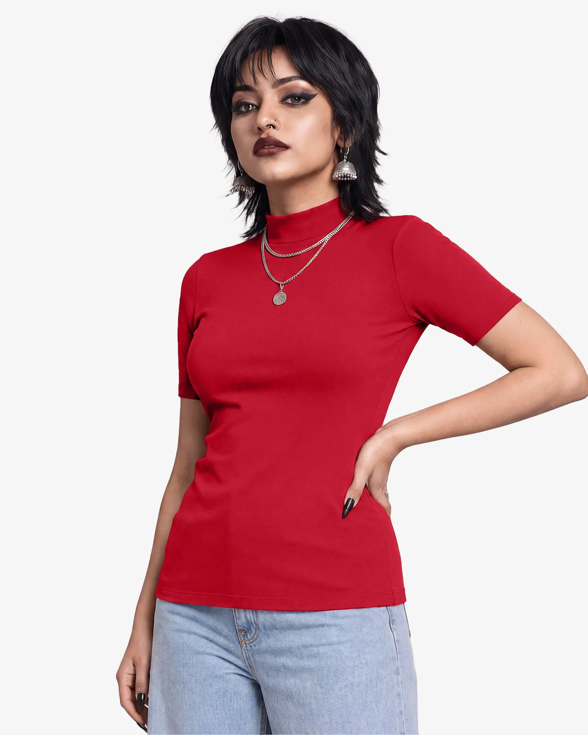 Grevia Mock Neck Short Sleeve Top for Women