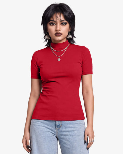 Grevia Mock Neck Short Sleeve Top for Women
