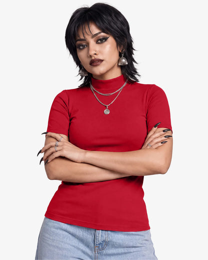 Grevia Mock Neck Short Sleeve Top for Women