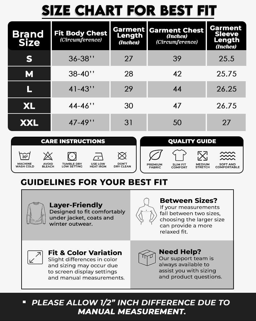 Size Chart for Jackle Men’s Zipper Pullover Sweatshirt  Regular Fit Casual Sweater