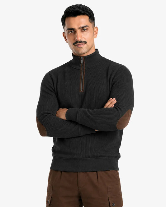 Jasco Men’s Zipper Ribbed Pullover Sweater  Regular Fit Casual Sweatshirt