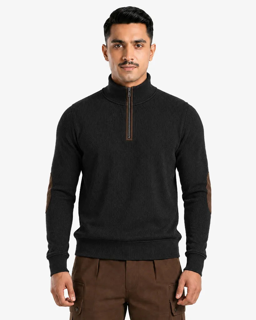 Jasco Men’s Zipper Ribbed Pullover Sweater  Regular Fit Casual Sweatshirt